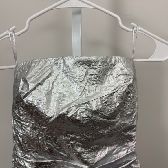 Zara RUCHED METALLIC MINI ROMPER DRESS SIZE XS NWT - Picture 6 of 9